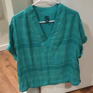 Prana Turquoise V-Neck Women's Blouse